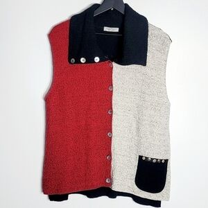 Vintage Margaret Winters Color Block Button Down Women's Sweater Vest Size  XL